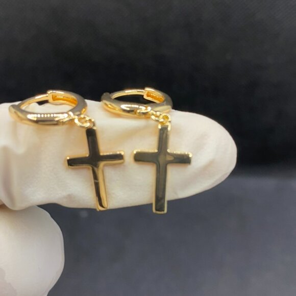 14K Gold Cross Earrings - Picture 6 of 7